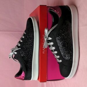Rampage Black and Pink Lane Sparkly Glitter Sneakers with Silver Laces size 8
